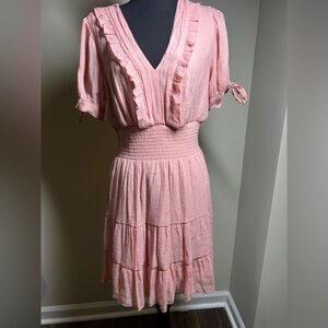 Chic Pink Midi Dress with Ruffle Details